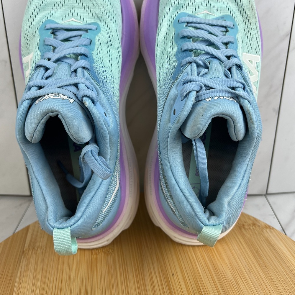 Hoka One Bondi 8 Womens Size 8 D WIDE Airy Blue Ocean Running Shoe 1127954 ABSO - Picture 11 of 13